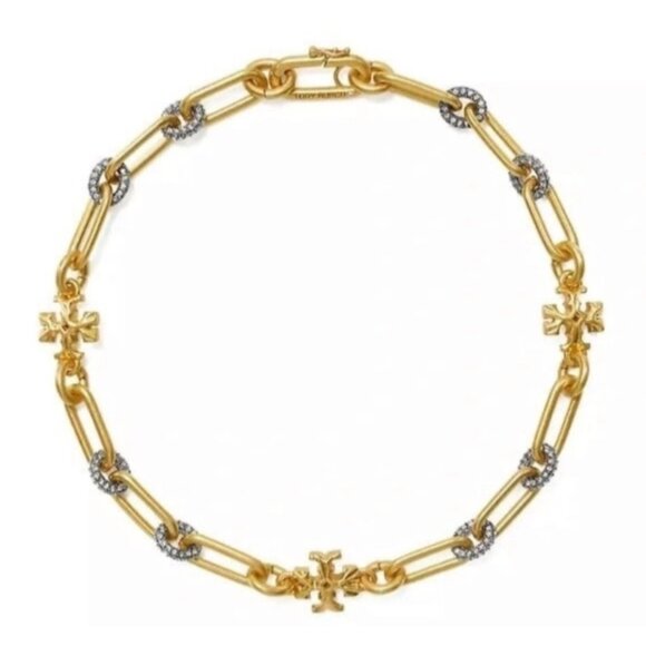 TORY BURCH ROXANNE CHAIN PAVÉ SHORT NECKLACE & BRACELET SET - Picture 2 of 7